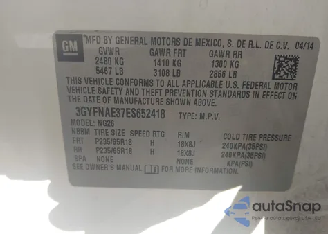 2014 Cadillac Srx Standard z USA, uszkodzony, nr VIN 3GYFNAE37ES652418